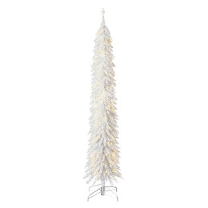 Home Heritage Tinsel Tree 7 Foot Skinny Pencil Pre-Lit Artificial Christmas Tree Holiday Decor with 150 Warm White LED Lights and Stand, White - 1 of 4