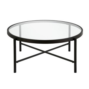 Metal 36' Round Glass Top Coffee Table in Black - Henn&Hart - 1 of 4