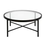 Metal 36' Round Glass Top Coffee Table in Black - Henn&Hart