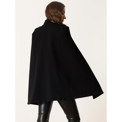 Allegra K Women's Winter Slit Sleeve Double Breasted Cloak Coat Medium Dark Blue — фото 3