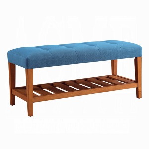 Simple Relax Fabric and Wood Bench in Blue and Oak Finish - 1 of 4