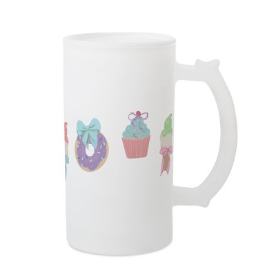 Elanze Designs Freezable Beer Stein Mug With Thumb Grip Handle, 16 Ounce Frosted Glass, Pastel Dessert