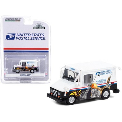 LLV White w/Graphics "United States Postal Service" (USPS) American Motorcycles Collectible Stamps 1/64 Diecast Model Greenlight