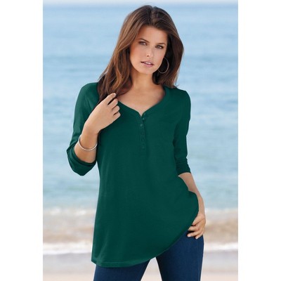 Roaman's Ultimate Long Sleeve Henley Tee With Sweetheart Neck