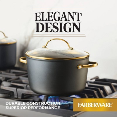 Black and Gold 6-Quart Aluminum Nonstick Stockpot with Glass Lid
