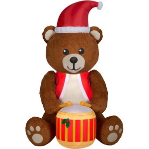 Gemmy Animated Christmas Airblown Inflatable Mixed Media Drumming Fuzzy Teddy Bear, 6 ft Tall, Brown - 1 of 2