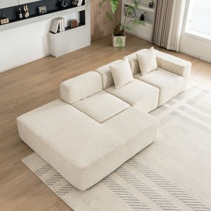 116.5" Sectional Sofa Full-compressed Sofa Couch Free-combined Sofa for Living Room, Beige - 1 of 4