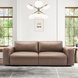 95 Oversized PU Leather Sofa, Comfy 3-Seater Couch with Extra Deep Seats, Wide Arms, Down Filled, Modern Style for Living Room, Apartment - Wolf Gray - 1 of 4