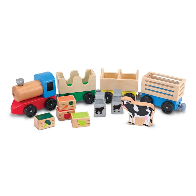 Melissa &#38; Doug Wooden Farm Train Set - Classic Wooden Toy (3 linking cars), 1 of 11