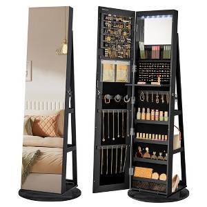SONGMICS 6 LEDs Lockable Mirror Jewelry Cabinet, Jewelry Organizer, Standing Jewelry Armoire, Frameless Full-Length Mirror, 3 Storage Shelves - 1 of 4