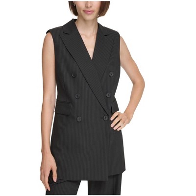 Calvin Klein Womens Pinstripe Double Breasted Blazer Jacket