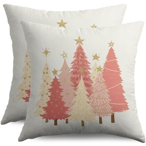 Christmas Pillow Covers 18X18 Set of 2, Pink Gold Beige Xmas Tree Print - 1 of 3