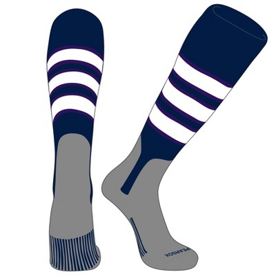 PEAR SOX OTC Baseball Softball Stirrup Socks (C, 7in) Navy, Purple, White, Silver (L)