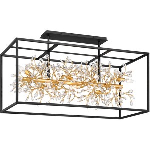 Possini Euro Design Carrine 38 1/2" Modern Semi Flush-Mount Ceiling Light Fixture Kitchen Foyer Hallway Linear 8-Light Satin Black Gold Finish Crystal - 1 of 4