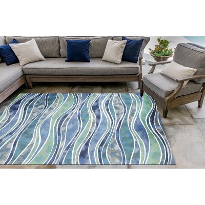 Handmade Blue Wave Ocean Rectangular Polyester Rug