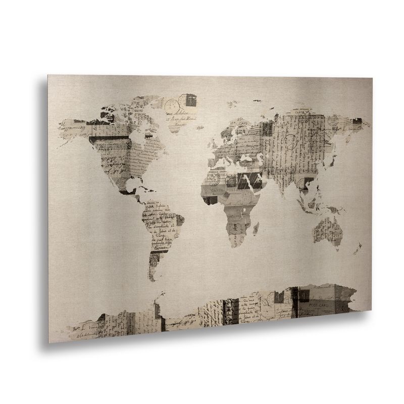 Trademark Fine Art - Michael Tompsett 'Postcard World Map' Floating Brushed Aluminum Art, 1 of 5
