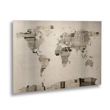 Trademark Fine Art - Michael Tompsett 'Postcard World Map' Floating Brushed Aluminum Art