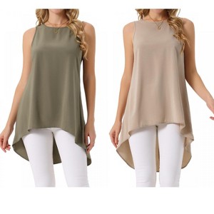 INSPIRE CHIC Women's Casual High Low Blouse Sleeveless Crewneck Asymmetrical Hem Flowy Blouse 2 Packs - 1 of 4