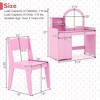 Costway Kid Vanity Table Chair Set 2-Color LED Lights Large Drawer Shelf Cabinet White/Pink - image 3 of 4