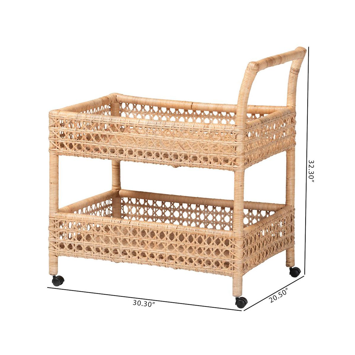 bali & pari,Alaina Natural Rattan Kitchen Cart - 2-Tier Handwoven Wicker Storage Trolley - thumbnail 6