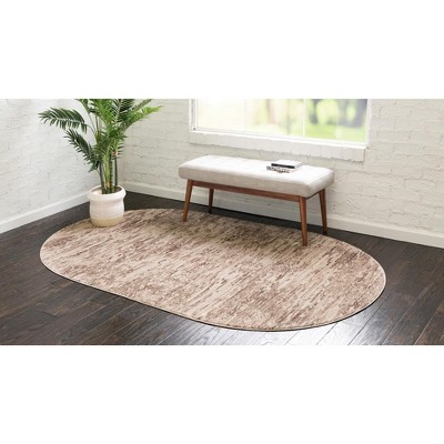 Braided Brown Synthetic 5' x 8' Oval Easy-Care Abstract Rug