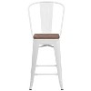 Merrick Lane Metal Dining Stool with Curved Slatted Back and Textured Wood Seat - 4 of 4