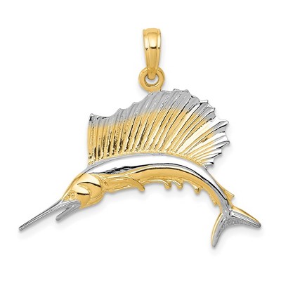 Black Bow Jewelry 14k Yellow Gold and White Rhodium Two Tone Polished Sailfish Pendant