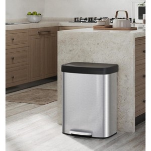 Acekool 16 Gallon 60L Stainless Steel Step Trash Can with Soft-Close Lid, Large Capacity Rectangle Garbage Bin for Kitchen, Bathroom, Living Room - 1 of 4