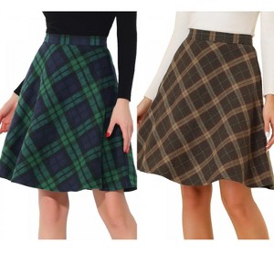 Allegra K Women's Christmas Plaid Vintage Tartan Elastic Waist Knee Length A-Line Skirt 2 Packs - 1 of 4