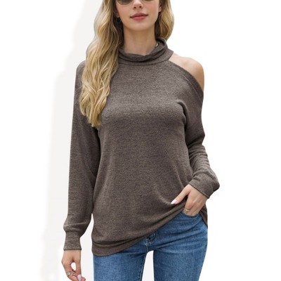 Anna-Kaci Women's Cold Shoulder Long Sleeve Top with Cowl Neck Detail