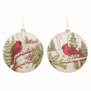 Transpac Glass Clear Christmas Cardinal Woods Ornaments Set of 2 - 1 of 2