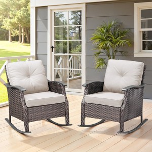 Gymojoy Patio Rocking Chair Wicker Chair, 2 Piece Outdoor Rocking Chair ...