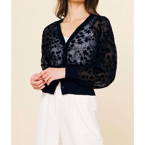 Women's Burnout Velvet Floral Motif Cardigan - SKIES ARE BLUE - 1 of 4