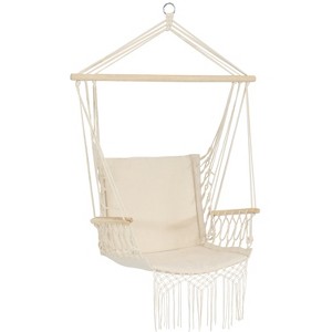 Sunnydaze Outdoor Printed Polycotton Fabric Hammock Chair with Armrests and Hardwood Spreader Bar - 300 lb Capacity - Natural - 1 of 4