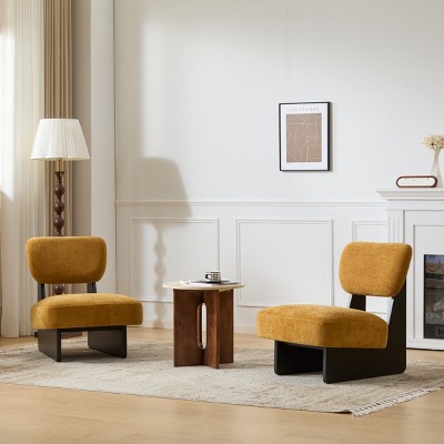 Set of 2 Modern Armless Accent Chairs,Upholstered Lounge Side Chairs with Solid Wood Base,Low Profile Living Room Chairs-Baofuwish