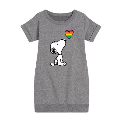 - Peanuts - Snoopy Rainbow Heart Graphic Short Sleeve Fleece Dress