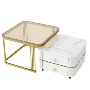 NicBex Set of 2 Tempered Glass Coffee Table Center Nesting Tables with Drawers for Living Room - 1 of 4