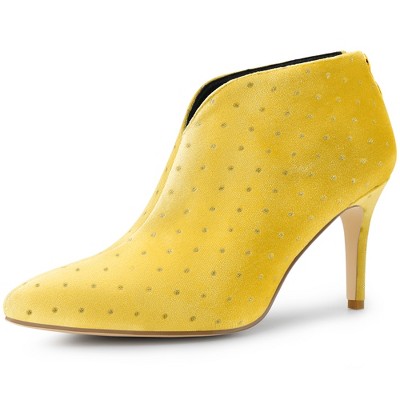 Allegra K Women s V shaped Cutout Pointed Toe Stiletto Heel Ankle Boots Yellow 8 Target