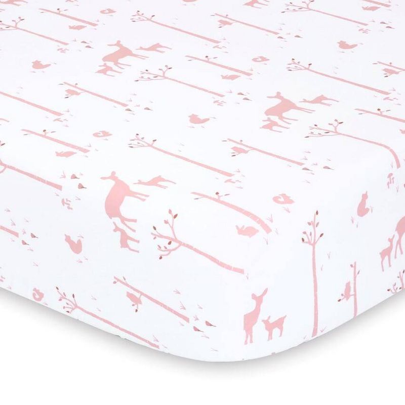 The Peanutshell Fitted Crib Sheets - Woodland Animals and Pink Whimsy - 2pk, 4 of 8