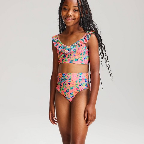 Cat & Jack Girls' Floral Ruffle Bikini Set - Cat & Jack™ PinkL