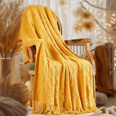 Inhand Knitted Gift Throw Blanket for Couch and Bed, 50"x60" Romatic Lightweight Decorative with Tassel, Farmhouse Warm Woven for Women