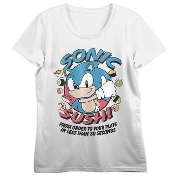 Sonic The Hedgehog Classic Food Frenzy Crew Neck Short Sleeve White Women's T-shirt