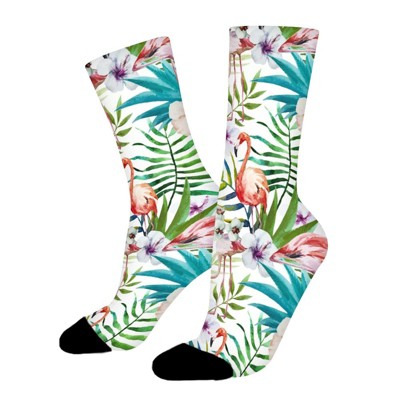 Watercolor Tropical Filamingo Women Printed Crew Socks Funny Funky Socks Soft Polyester Novelty Gifts for Artists Men