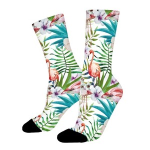 Watercolor Tropical Filamingo Women Printed Crew Socks Funny Funky Socks Soft Polyester Novelty Gifts for Artists Men - 1 of 1