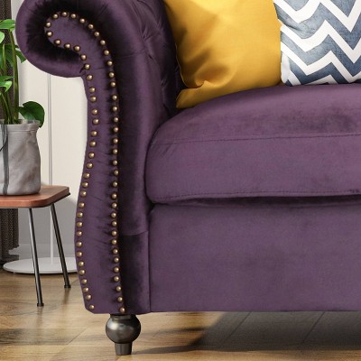 Blackberry Velvet Chesterfield Sofa with Nailhead Trim
