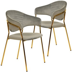 LeisureMod Upholstered Dining Chair inLeather/Velvet with Stainless Steel Legs Bella Series Set of 2 - 1 of 4