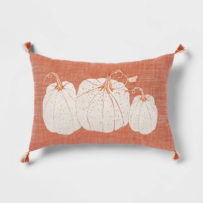 Embroidered Pumpkins Lumbar Throw Pillow Orange - Threshold™