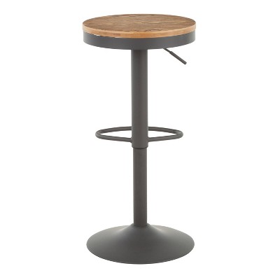Dakota Adjustable Industrial Swivel Barstool in Grey Metal and Bamboo