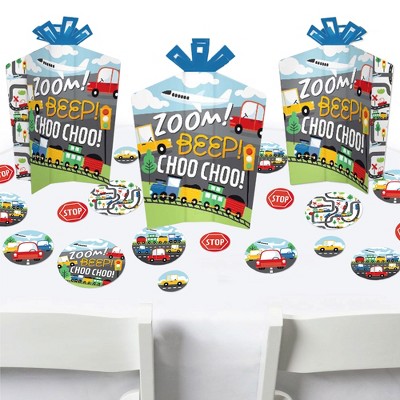 Big Dot of Happiness Cars, Trains, and Airplanes - Transportation Birthday Party Decor and Confetti - Terrific Table Centerpiece Kit - Set of 30