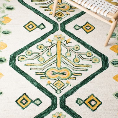 Ivory and Yellow Handmade Wool Geometric 3x5 Rug